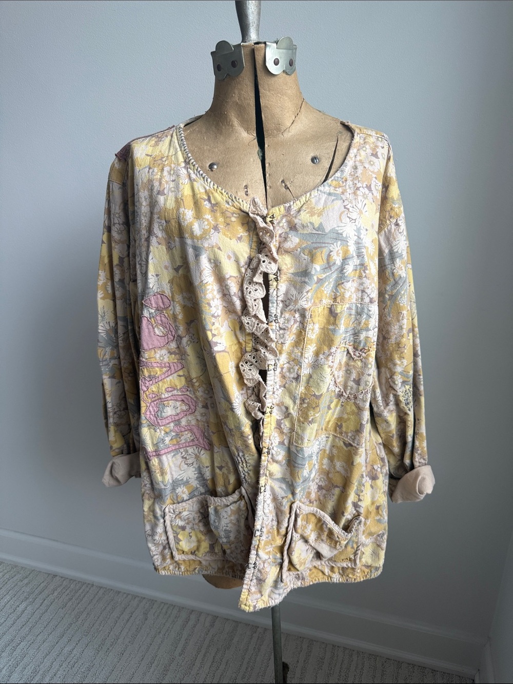 Magnolia Pearl Yellow Floral Patchwork Button Cardigan Jacket